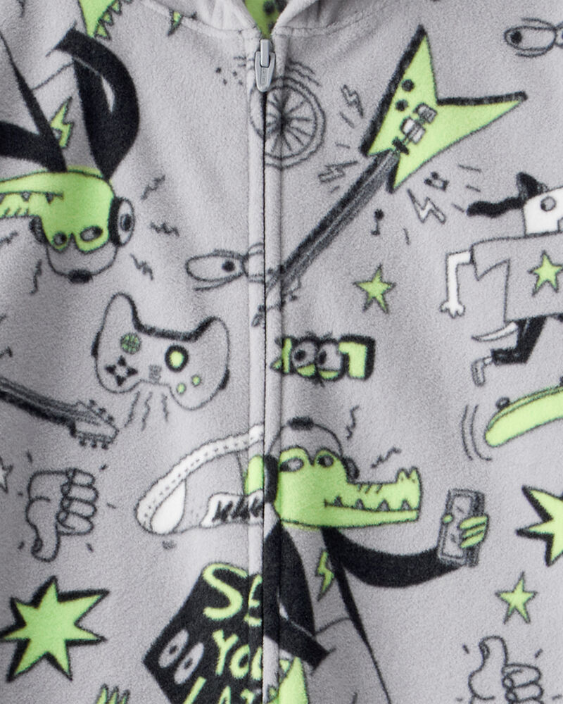 Boys Alligator Fleece Loose Fit 1-Piece Pyjamas, image 2 of 3 slides